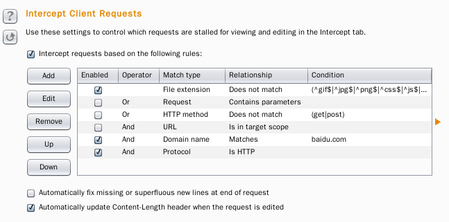 BurpSuite intercept client requests