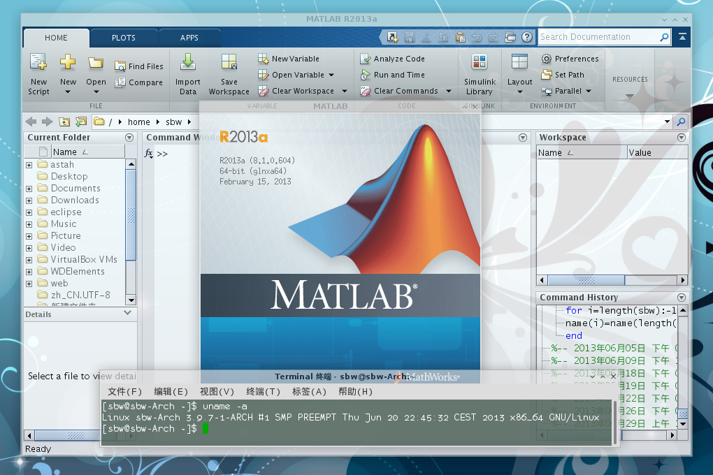 运行在 arch-x86_64 上的 matlab r2013a (8.01)